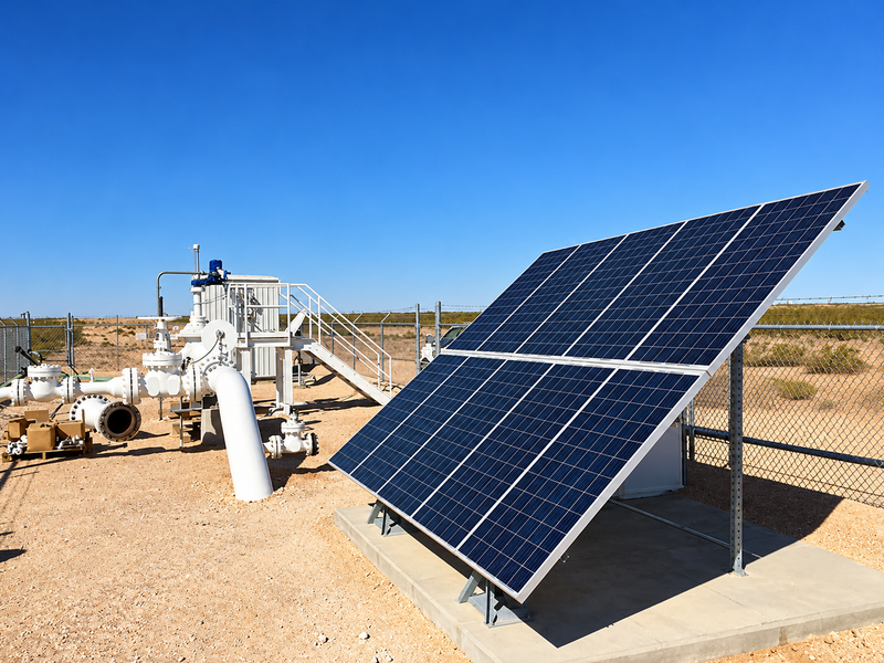Off-grid solar panel installation in the Nevada desert near Boulder City